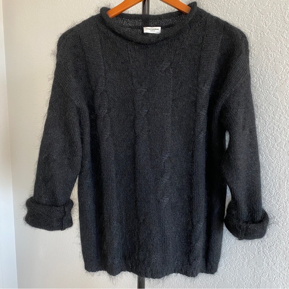 Saint Laurent Black Cable knit Mohair and Silk Sweater - Picture 2 of 15